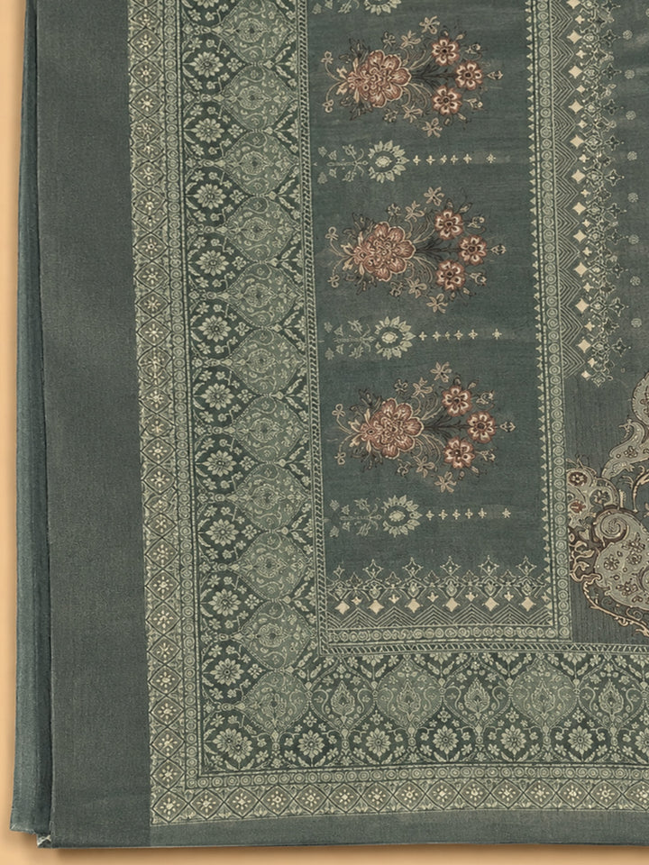 Aqua Green Printed Chanderi Unstitched Dress Material