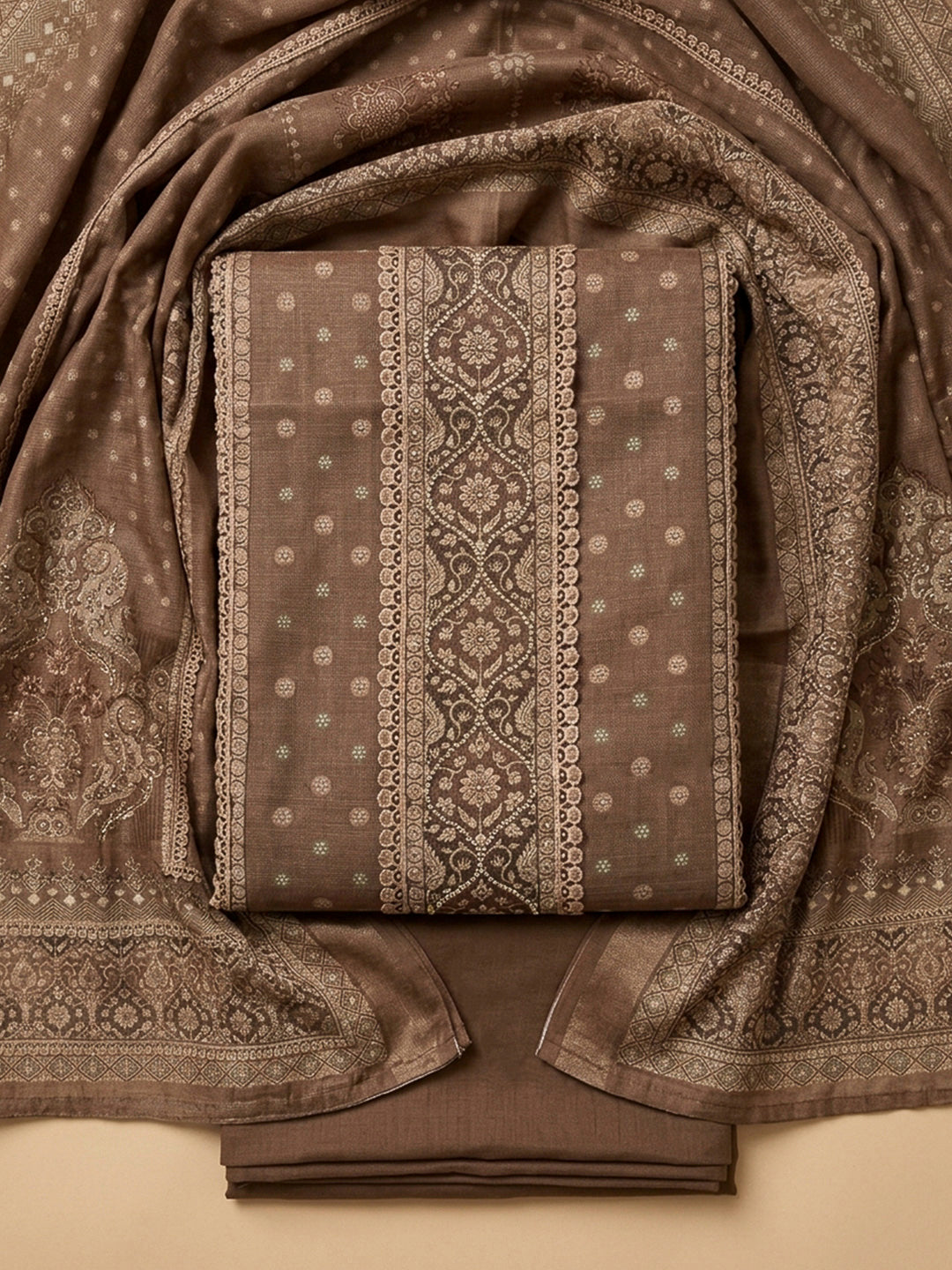 Bronze Chanderi Embroidered Unstitched Dress Material