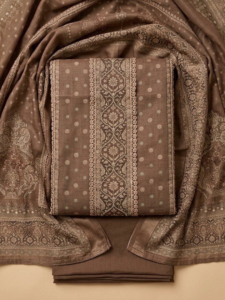 Bronze Chanderi Embroidered Unstitched Dress Material