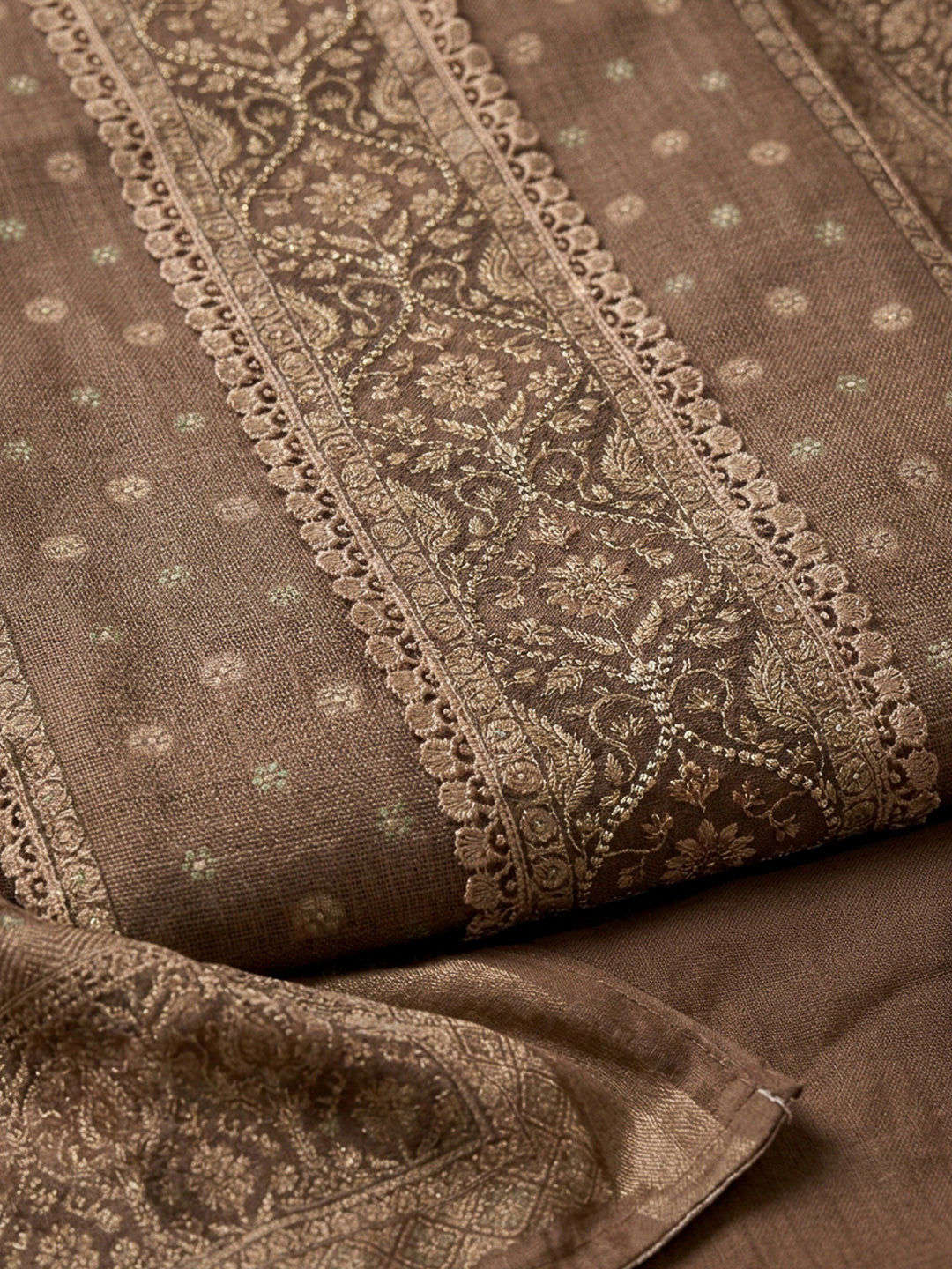Bronze Chanderi Embroidered Unstitched Dress Material