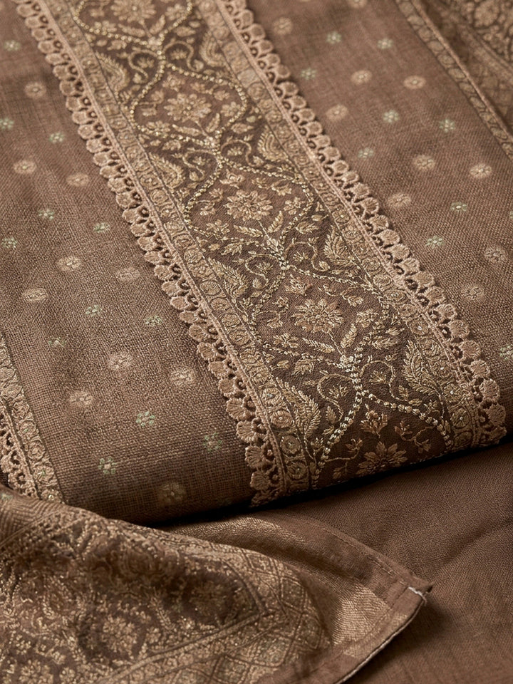 Bronze Chanderi Embroidered Unstitched Dress Material