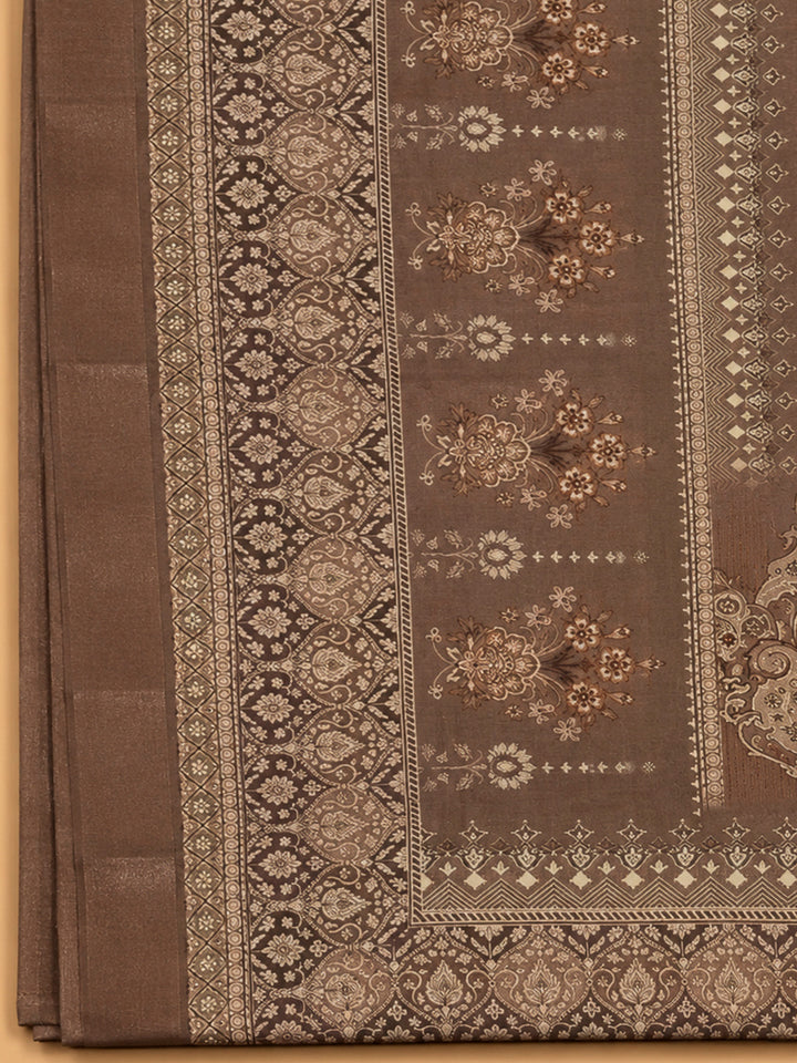 Bronze Chanderi Embroidered Unstitched Dress Material