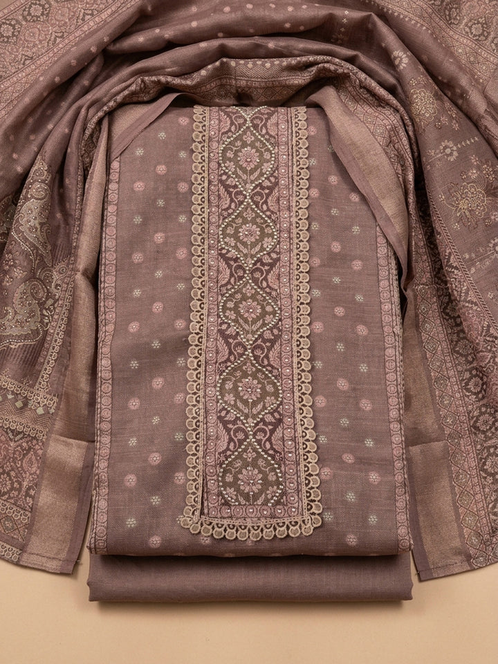 Onion Pink Printed Chanderi Unstitched Dress Material