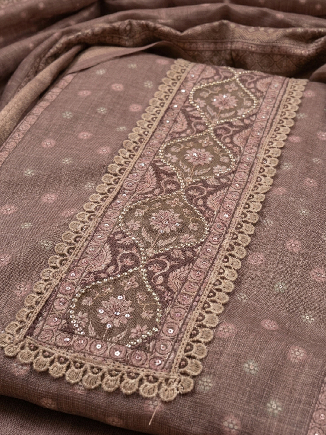 Onion Pink Printed Chanderi Unstitched Dress Material