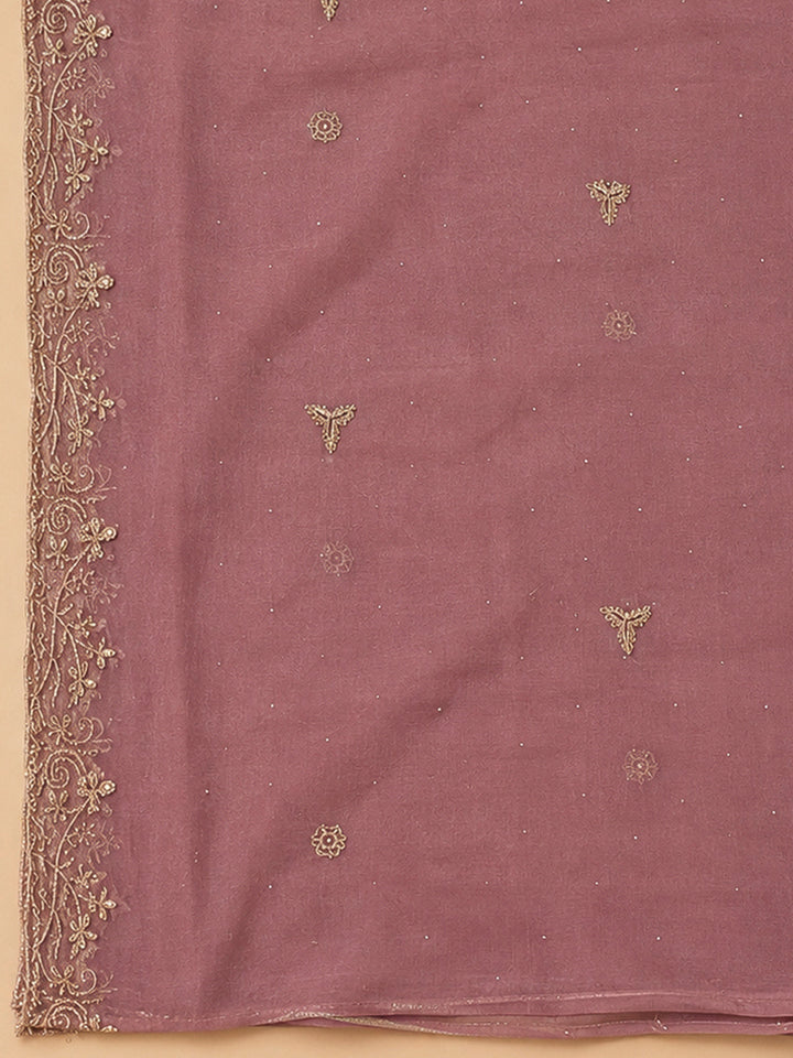Onion Pink Tissue Embroidered Unstitched Dress Material