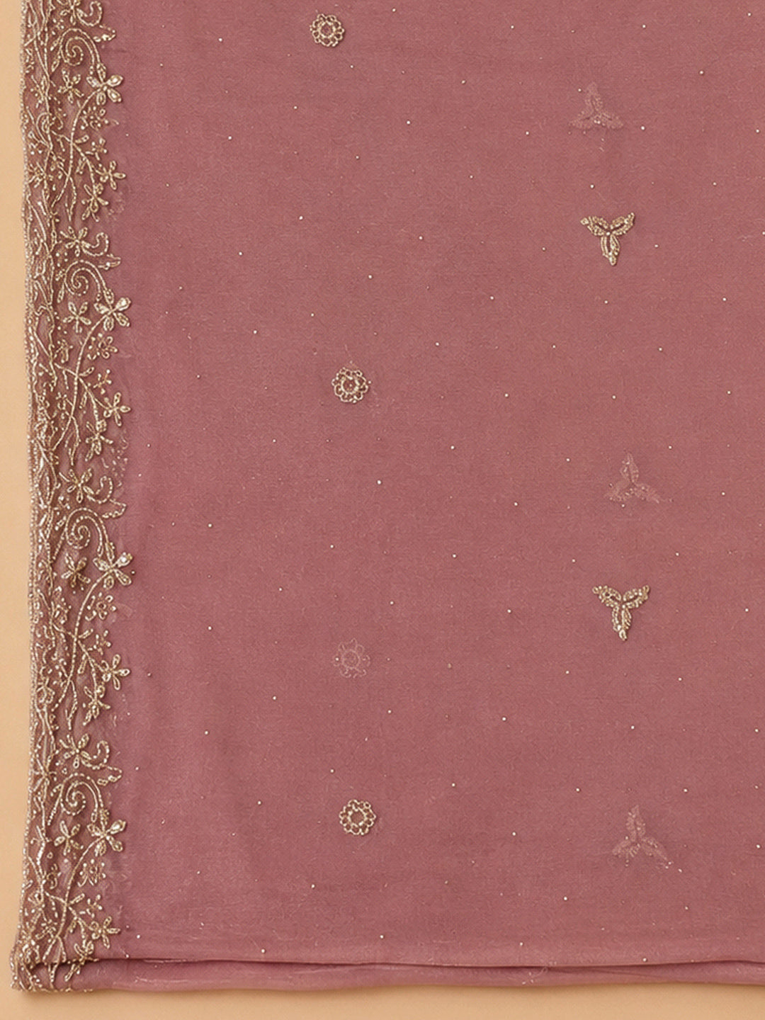 Peach Tissue Embroidered Unstitched Dress Material