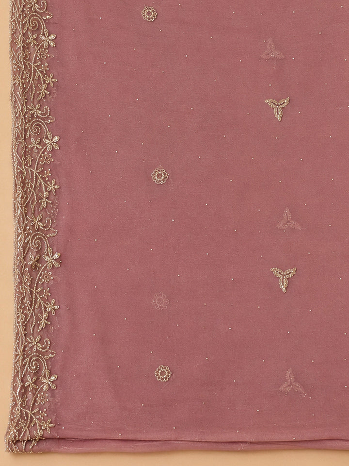 Peach Tissue Embroidered Unstitched Dress Material