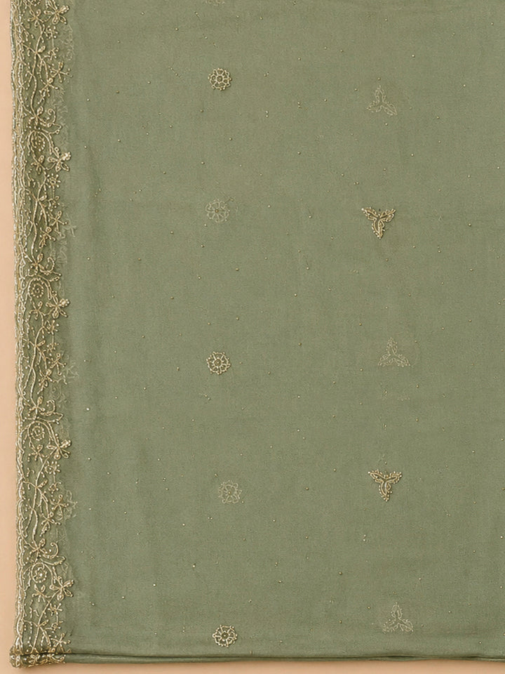 Pista Green Tissue Embroidered Unstitched Dress Material