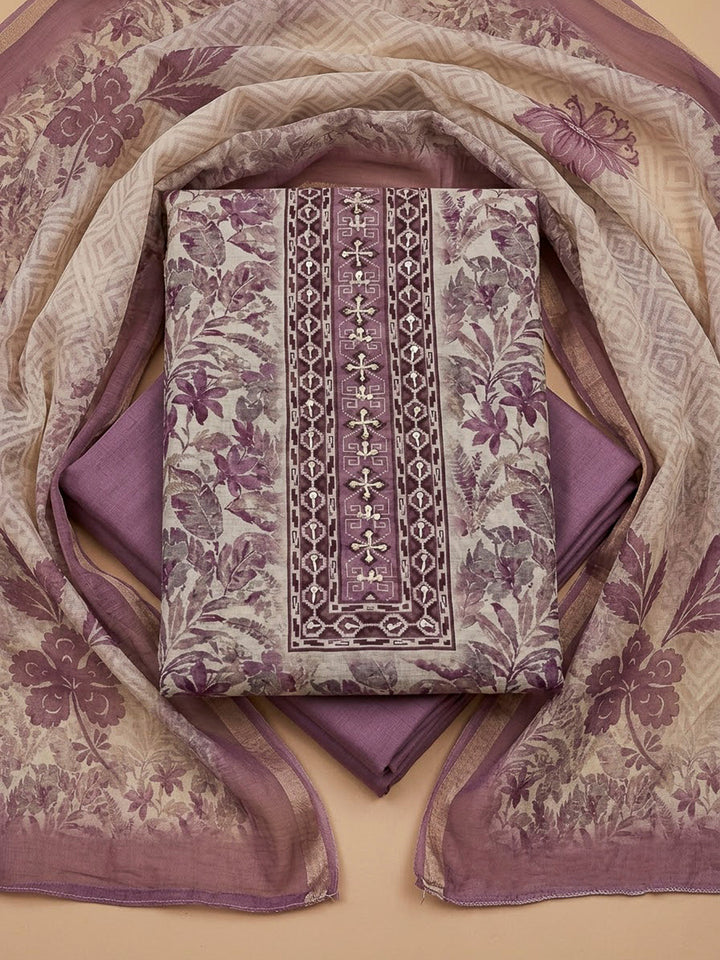 Lavender Chanderi Printed Unstitched Dress Material