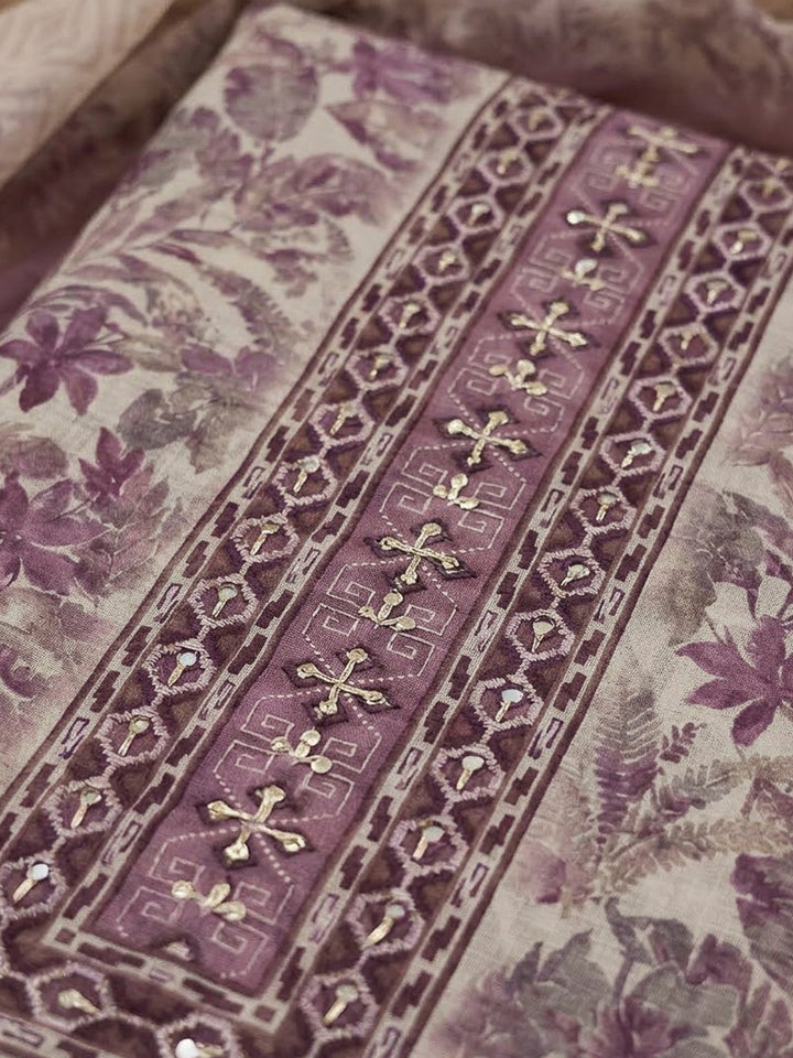 Lavender Chanderi Printed Unstitched Dress Material