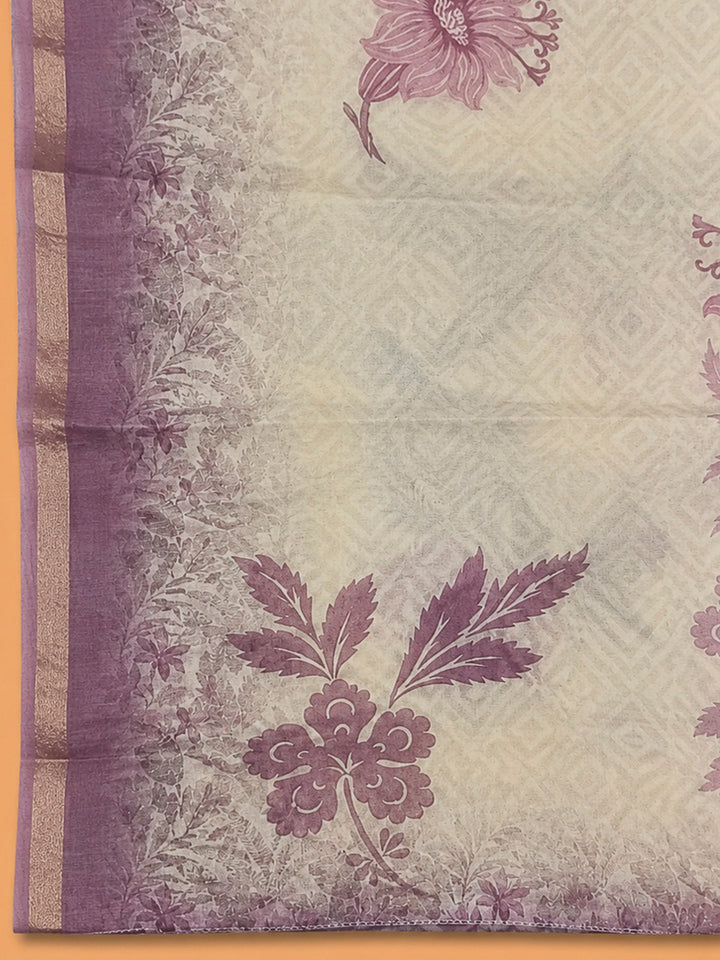 Lavender Chanderi Printed Unstitched Dress Material