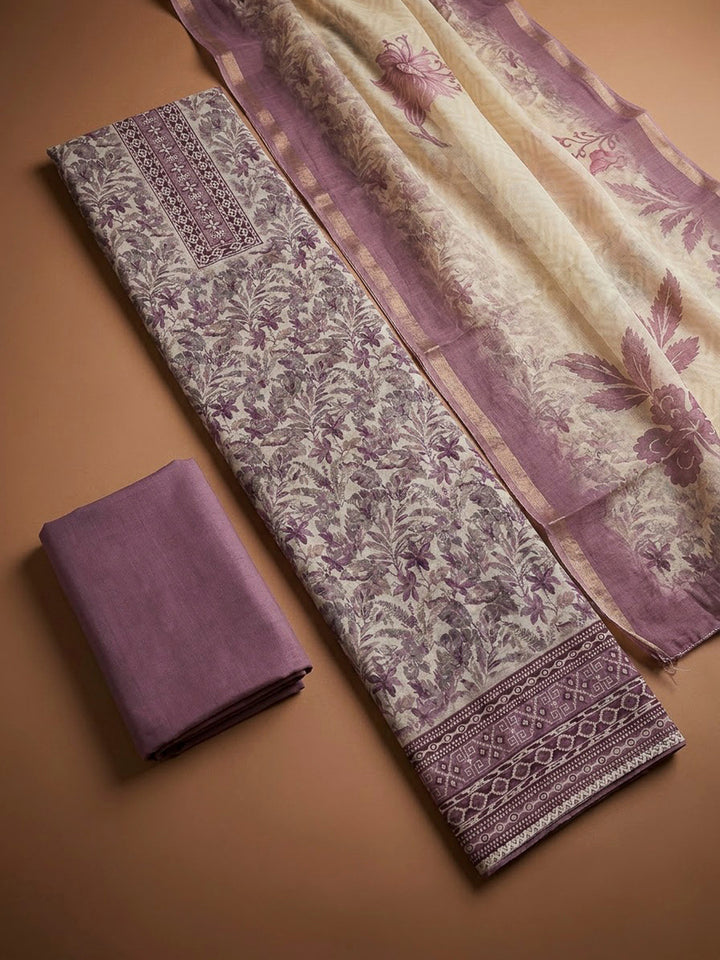 Lavender Chanderi Printed Unstitched Dress Material