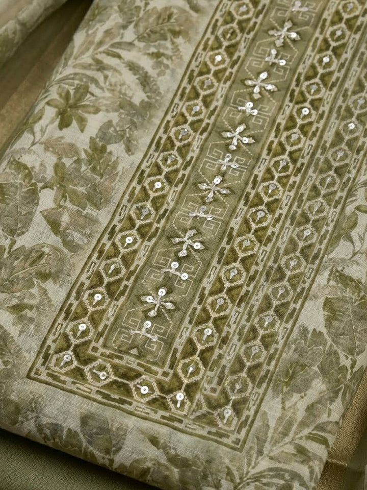 Mehndi Chanderi Printed Unstitched Dress Material