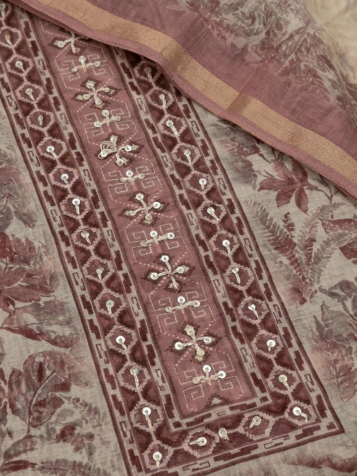 Onion Pink Chanderi Printed Unstitched Dress Material