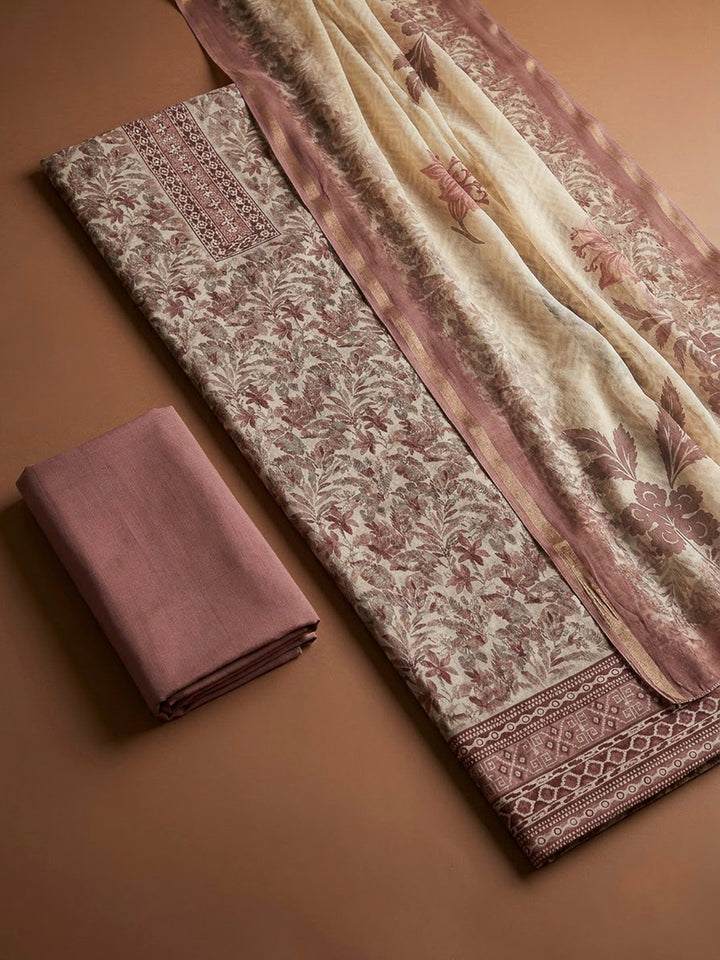Onion Pink Chanderi Printed Unstitched Dress Material