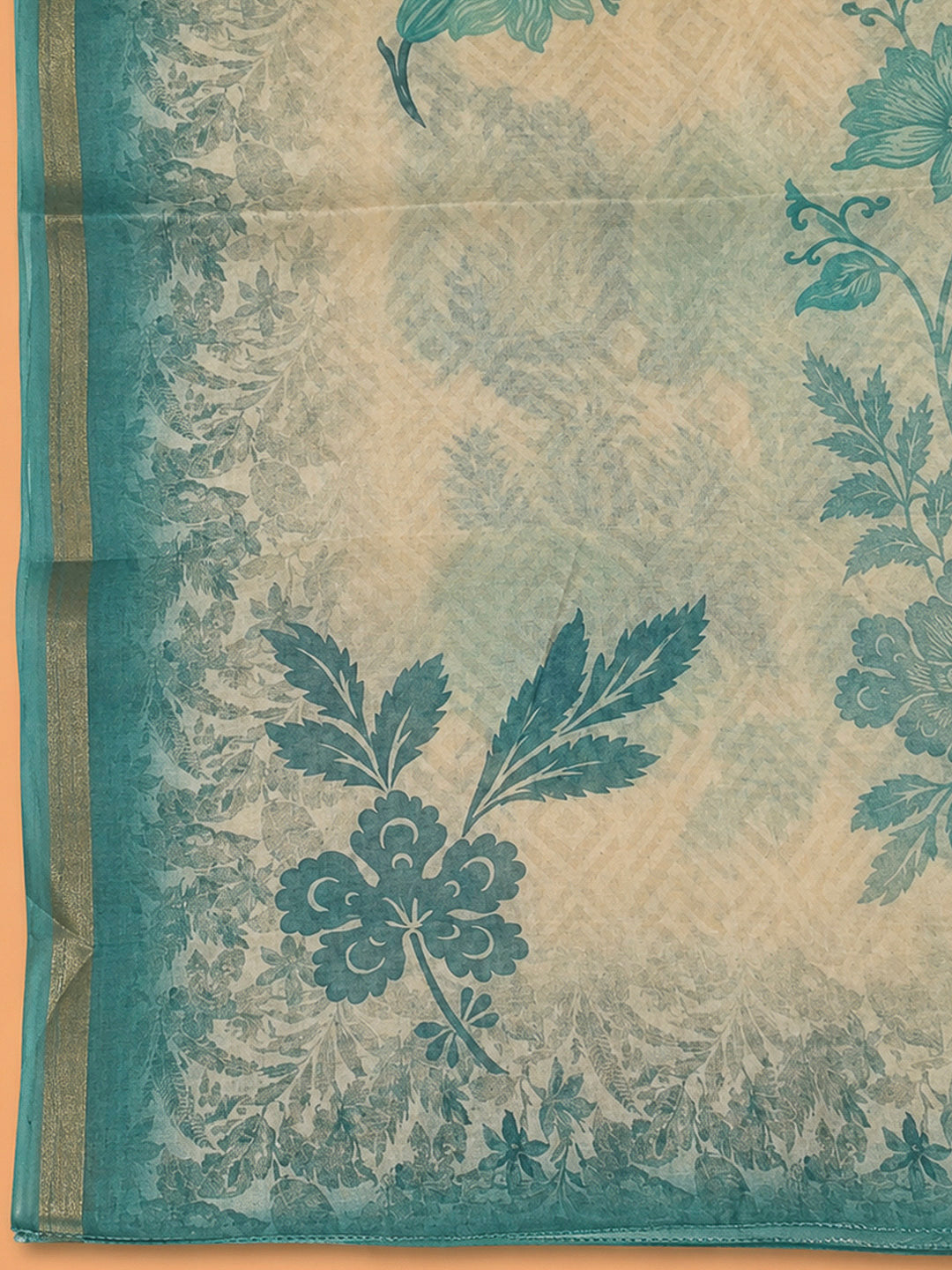 Rama Green Chanderi Printed Unstitched Dress Material