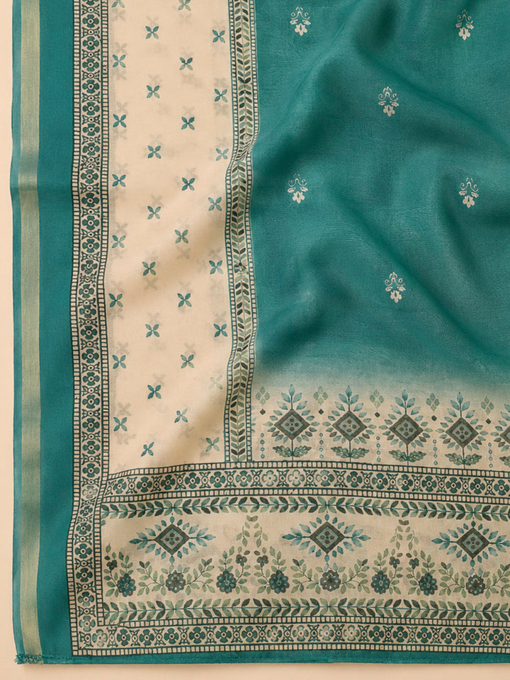 Green Linen Blend Printed Unstitched Dress Material