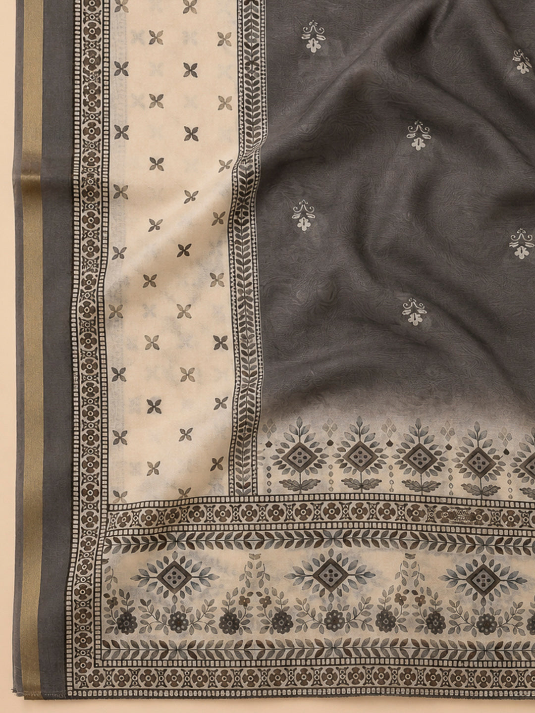 Grey Linen Blend Printed Unstitched Dress Material