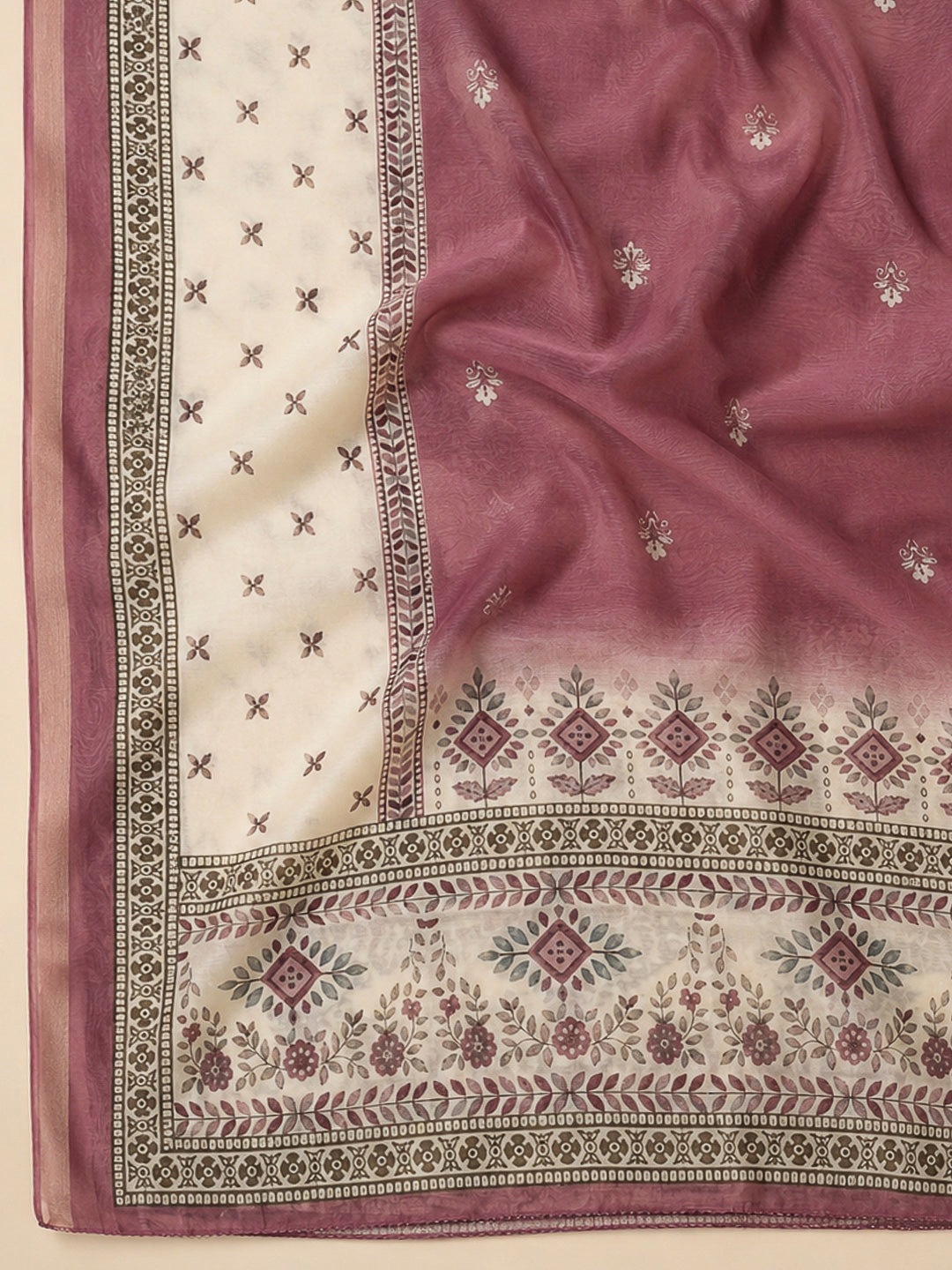 Onion Pink Linen Blend Printed Unstitched Dress Material