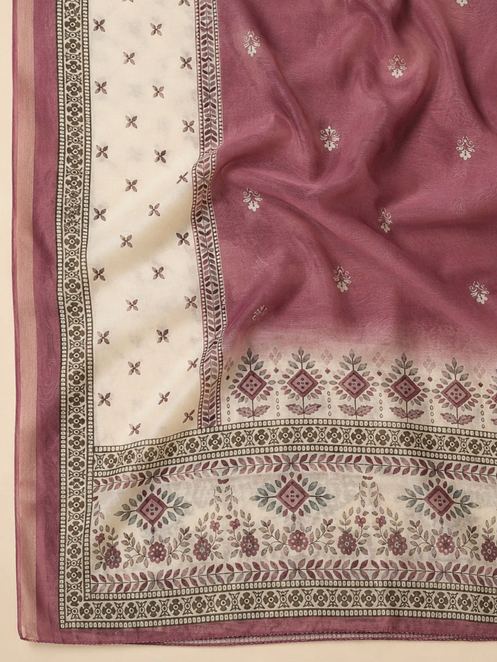 Onion Pink Linen Blend Printed Unstitched Dress Material