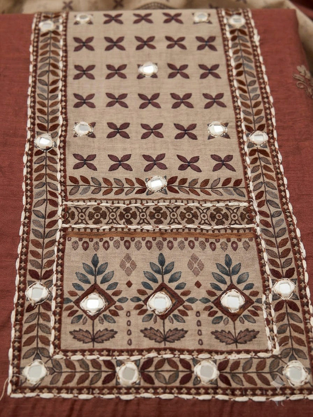 Rust Linen Blend Printed Unstitched Dress Material