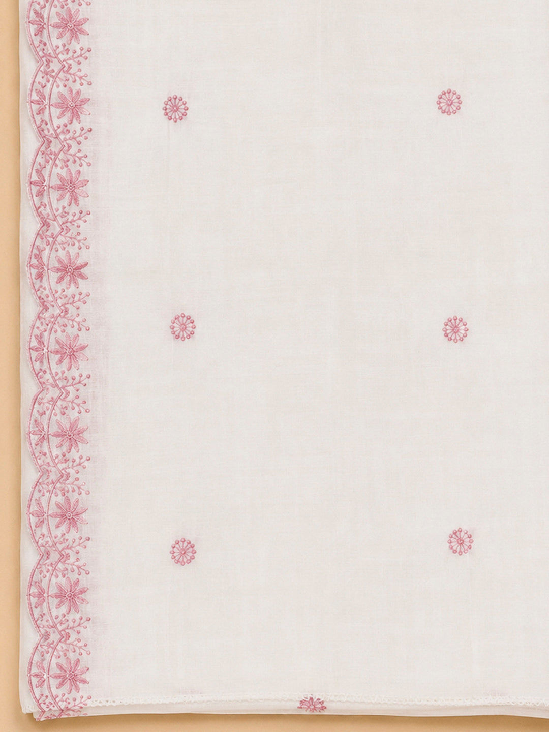 Off White Chanderi Embroidered Unstitched Dress Material