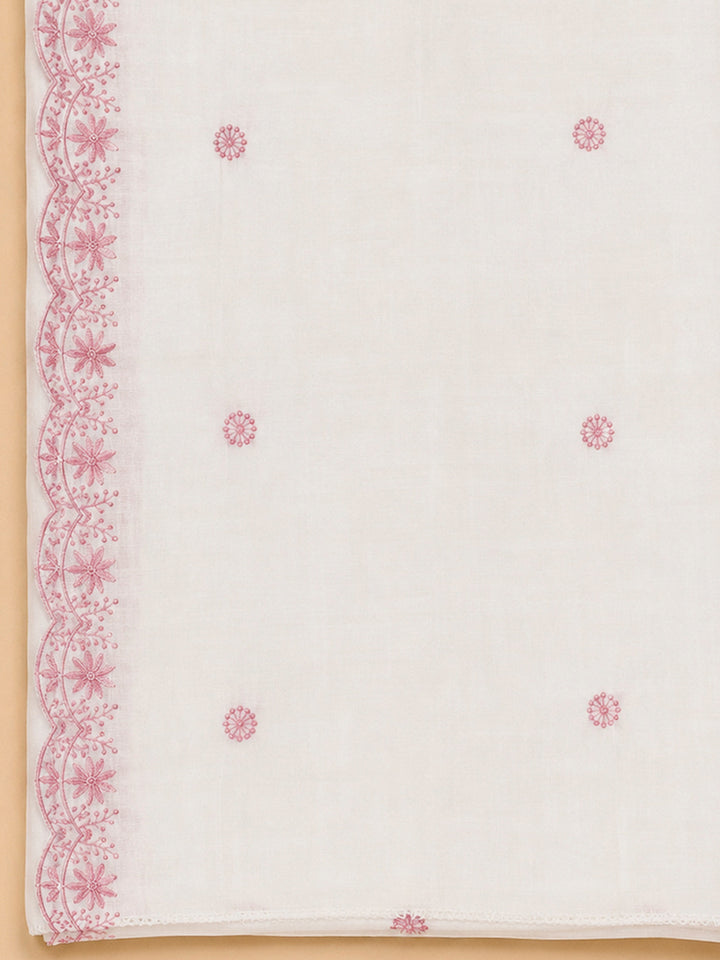 Off White Chanderi Embroidered Unstitched Dress Material