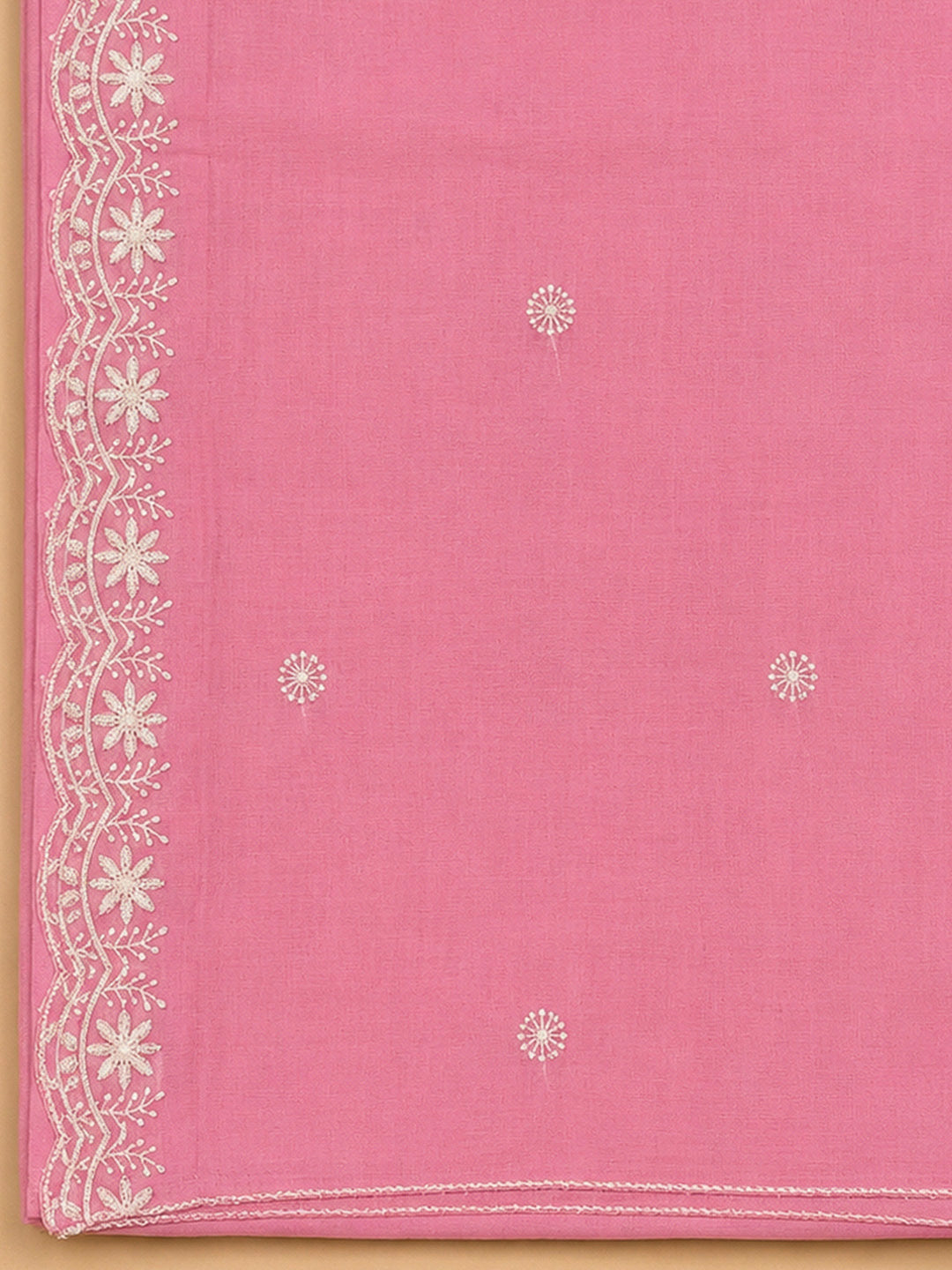 Pink Chanderi Embroidered Unstitched Dress Material