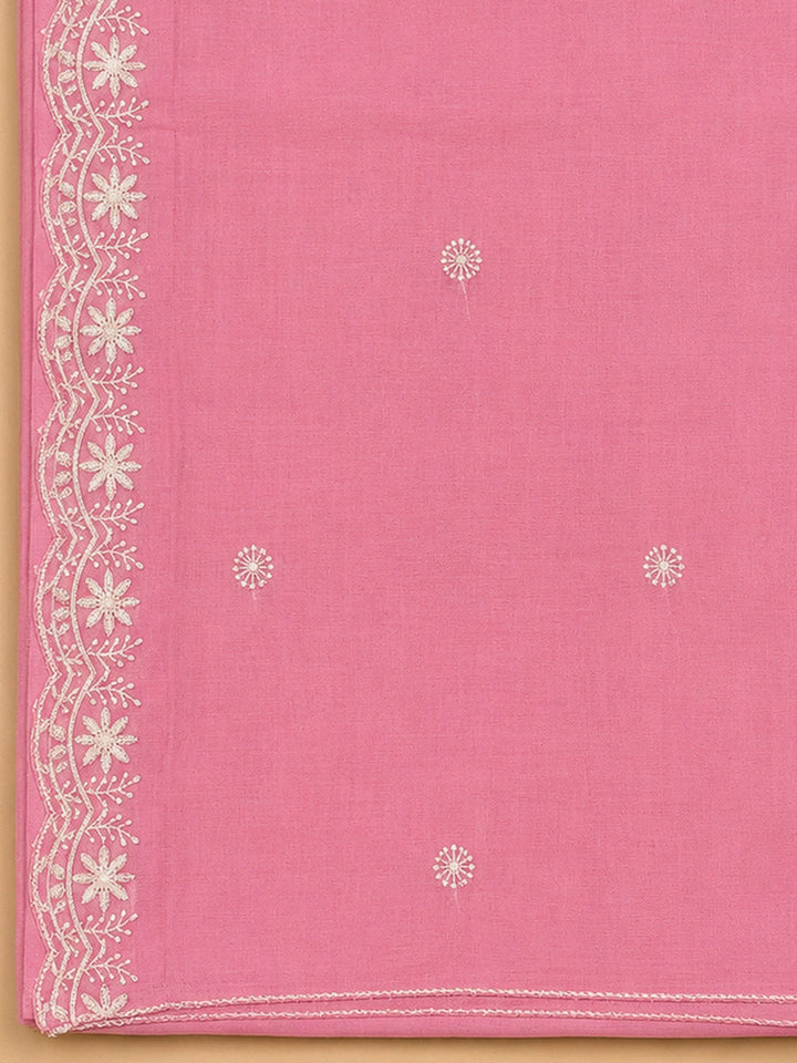 Pink Chanderi Embroidered Unstitched Dress Material
