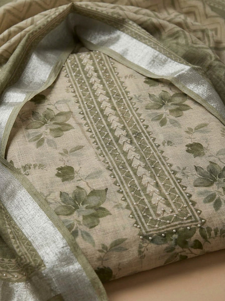 Aqua Linen Blend Embroidered Unstitched Dress Material