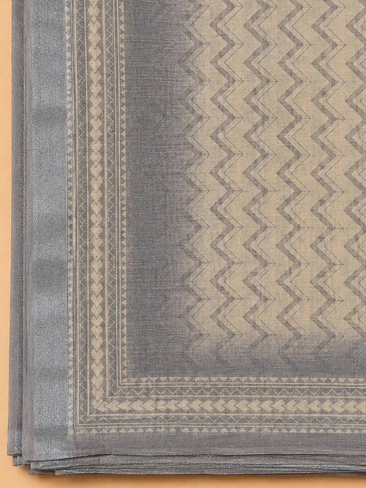 Grey Linen Blend Embroidered Unstitched Dress Material