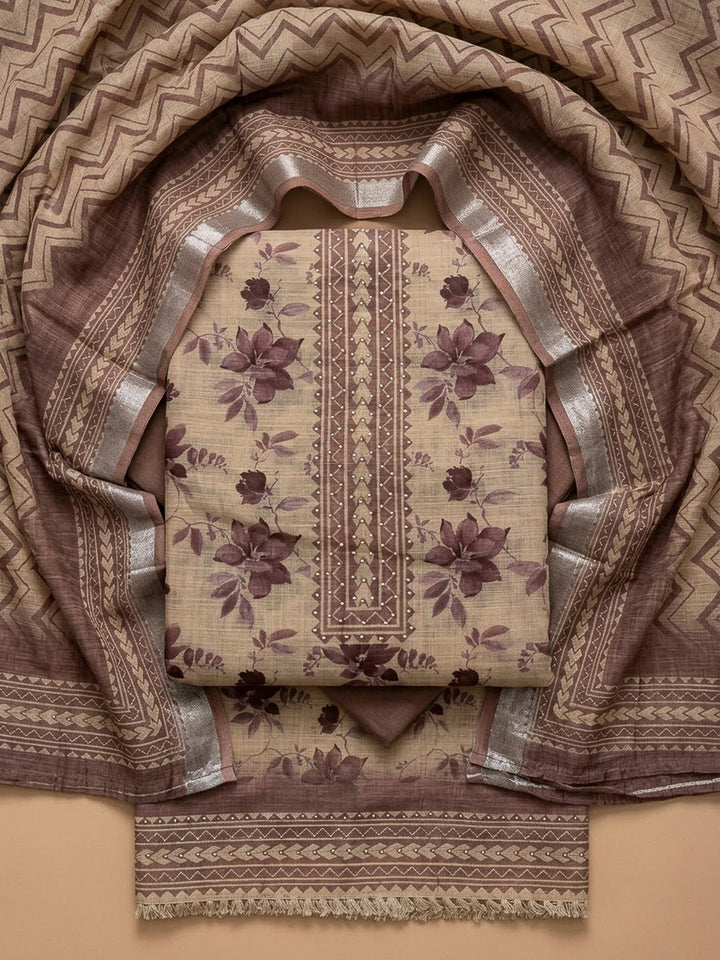 Onion Pink Linen Blend Embroidered Unstitched Dress Material