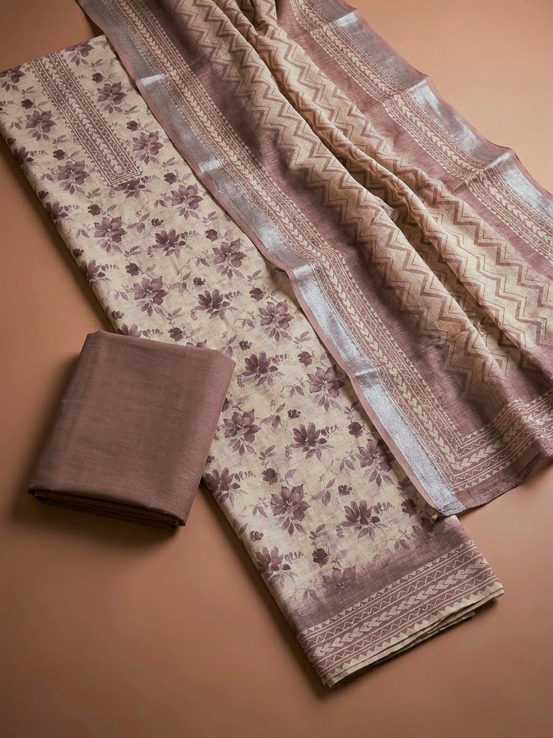 Onion Pink Linen Blend Embroidered Unstitched Dress Material