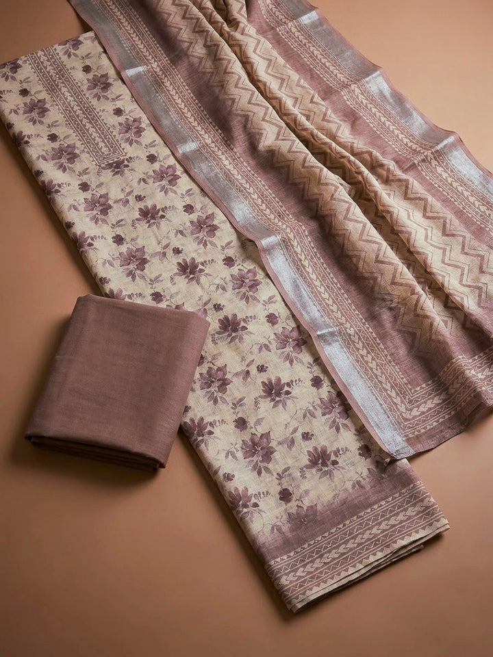 Onion Pink Linen Blend Embroidered Unstitched Dress Material