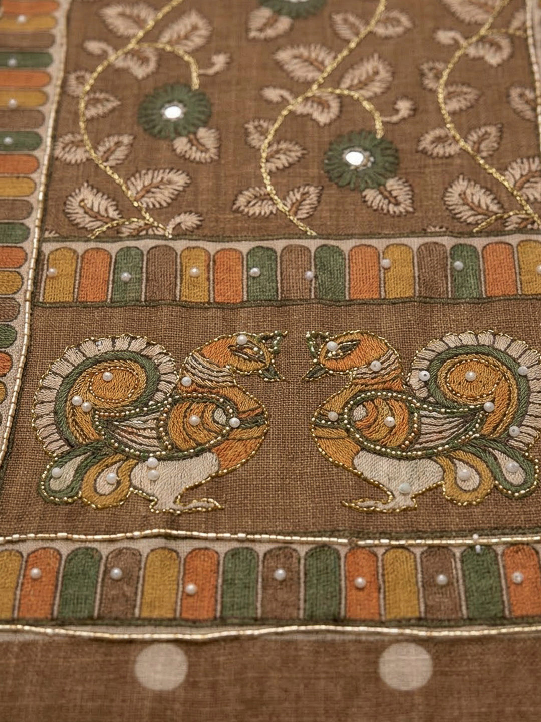 Brown Linen Printed Unstitched Dress Material