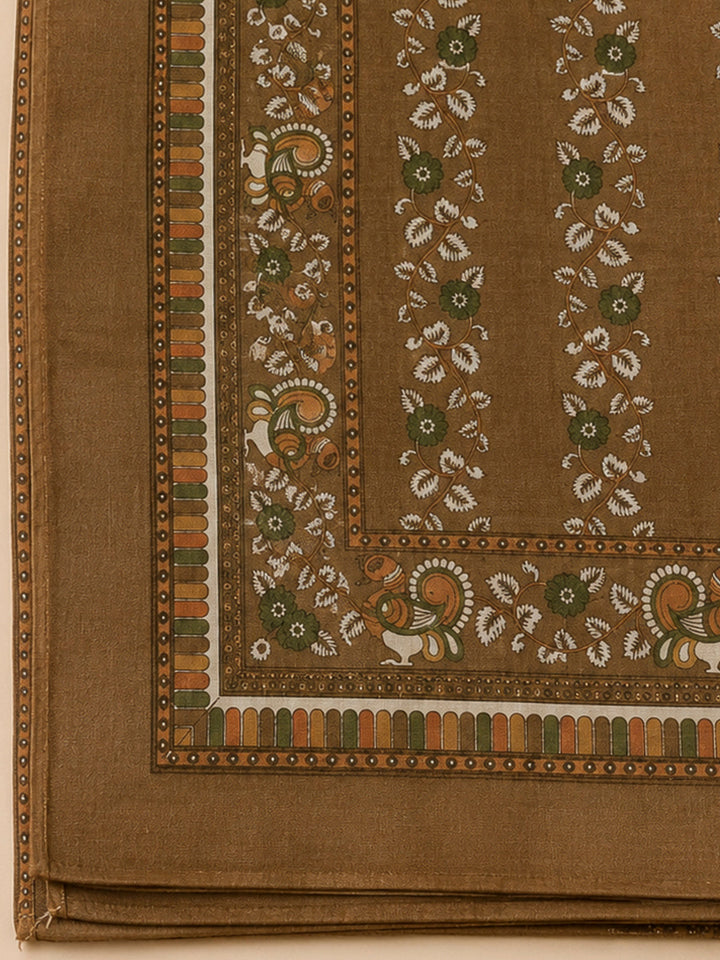 Brown Linen Printed Unstitched Dress Material