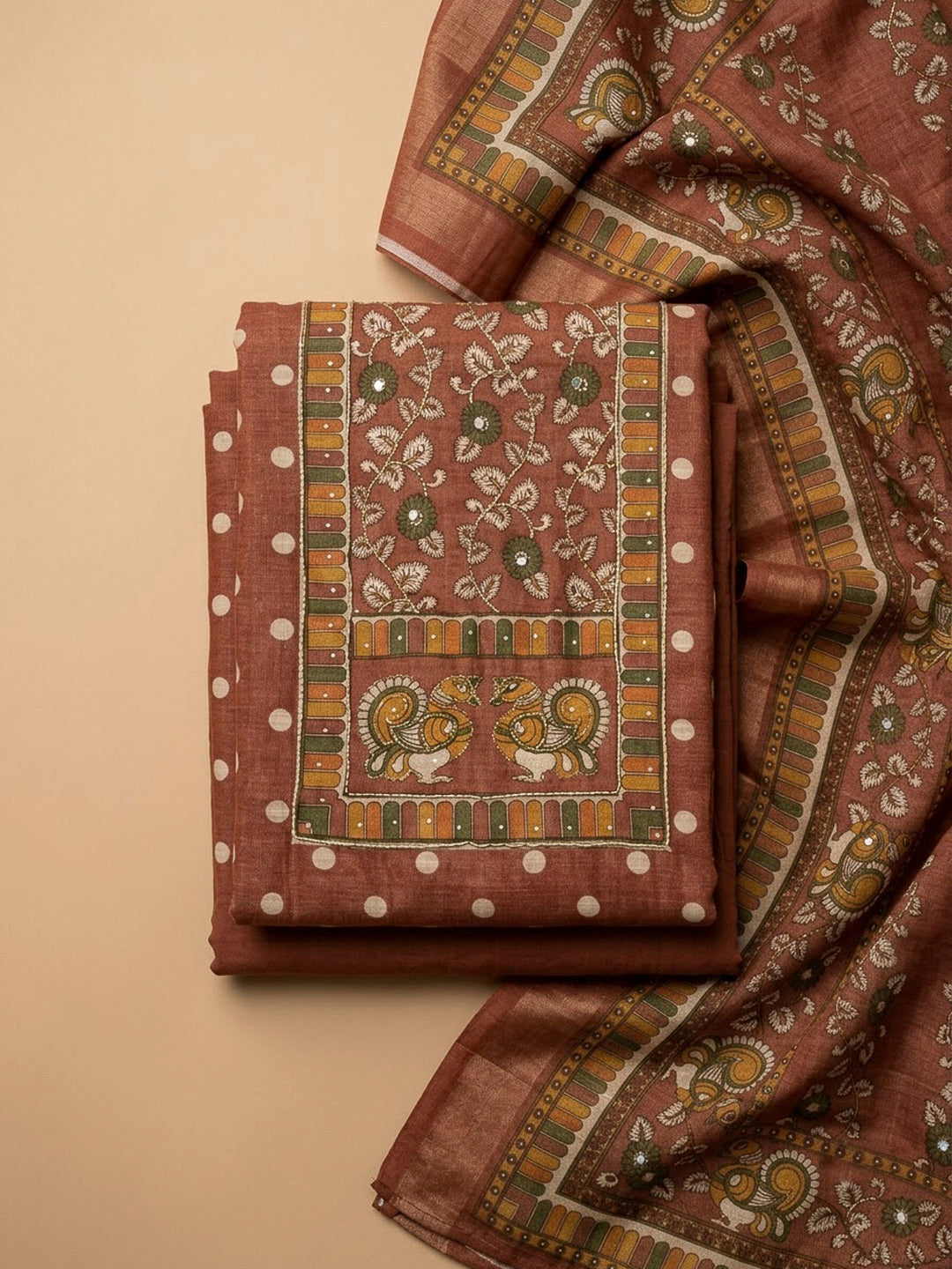 Maroon Linen Printed Unstitched Dress Material