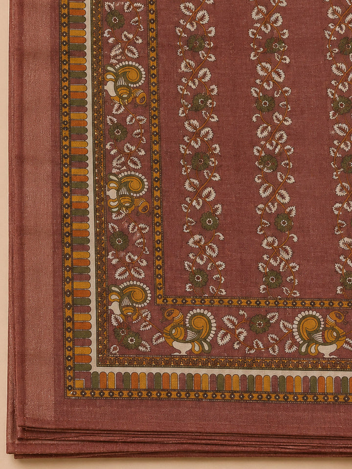Maroon Linen Printed Unstitched Dress Material