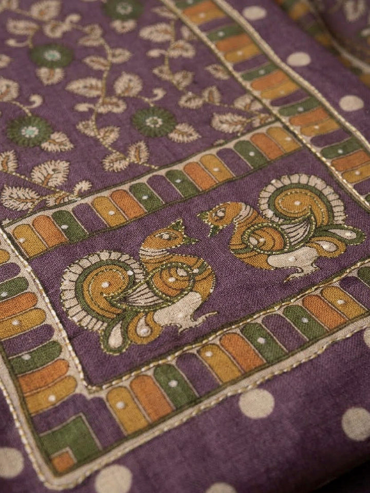 Purple Linen Printed Unstitched Dress Material