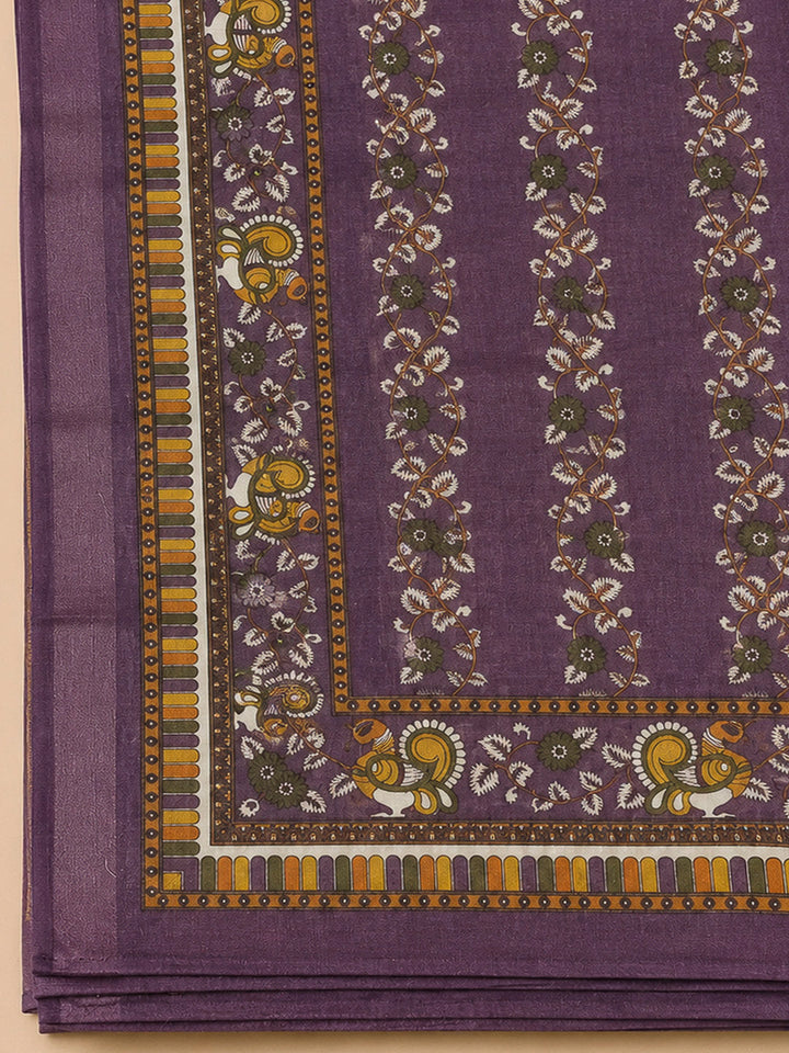 Purple Linen Printed Unstitched Dress Material