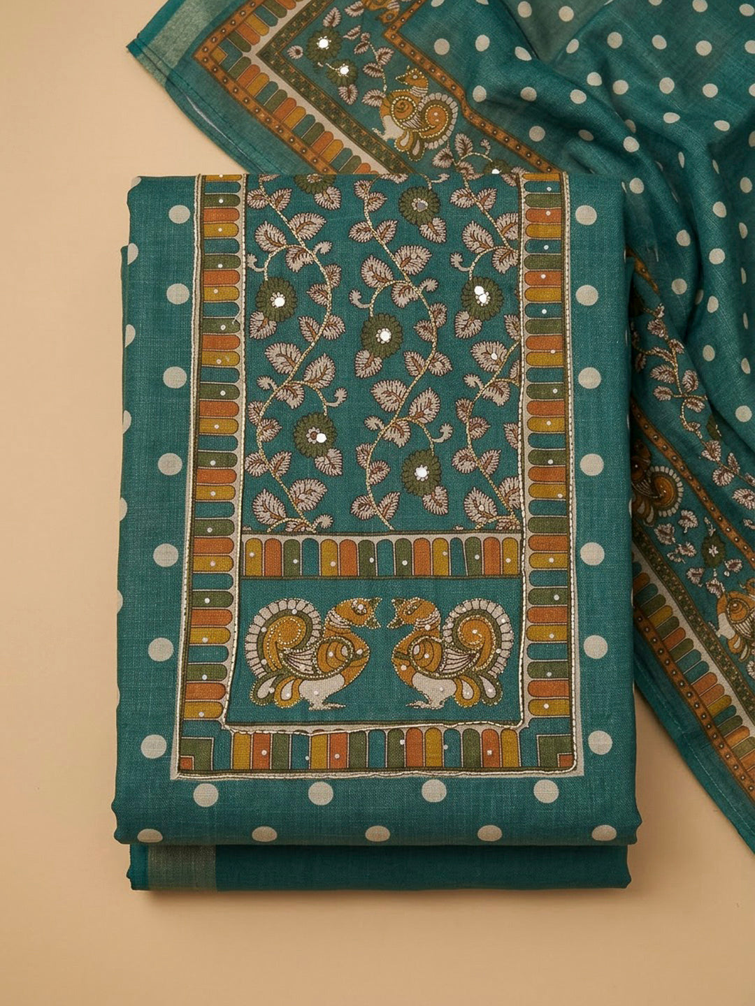 Rama Green Linen Printed Unstitched Dress Material