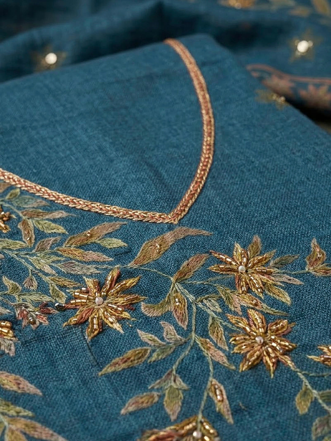 Blue Linen Printed Unstitched Dress Material