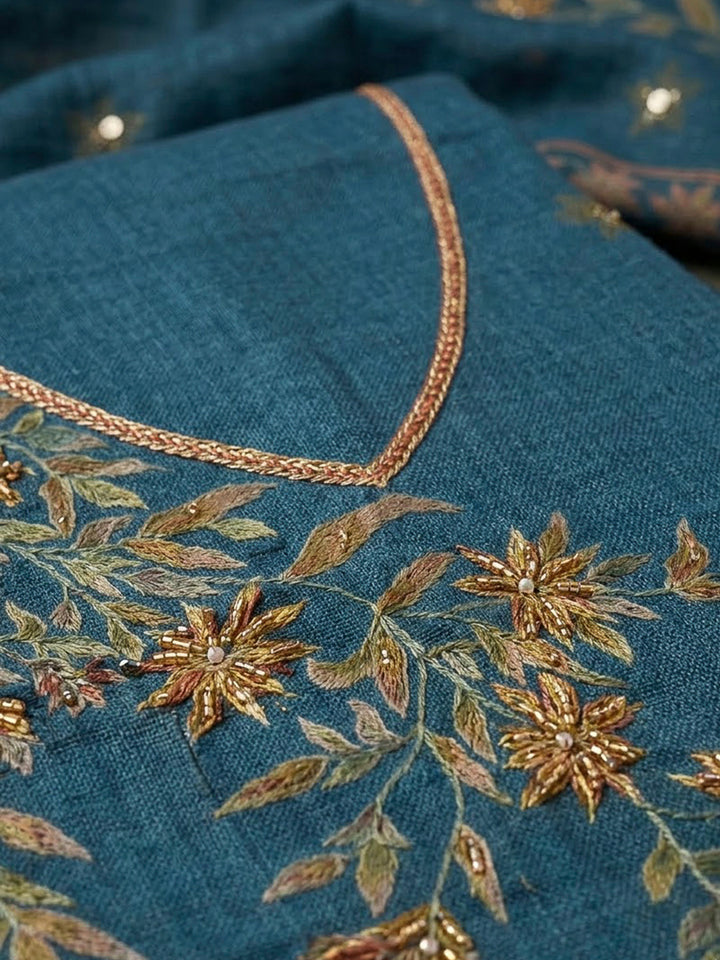 Blue Linen Printed Unstitched Dress Material