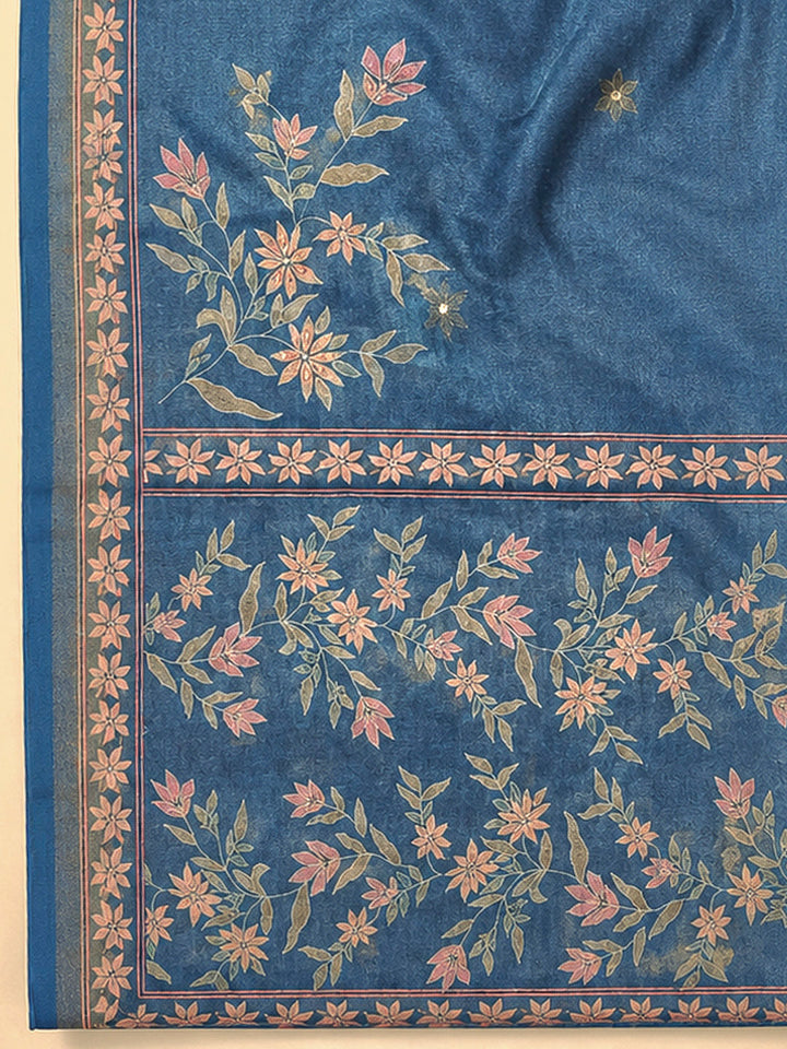 Blue Linen Printed Unstitched Dress Material