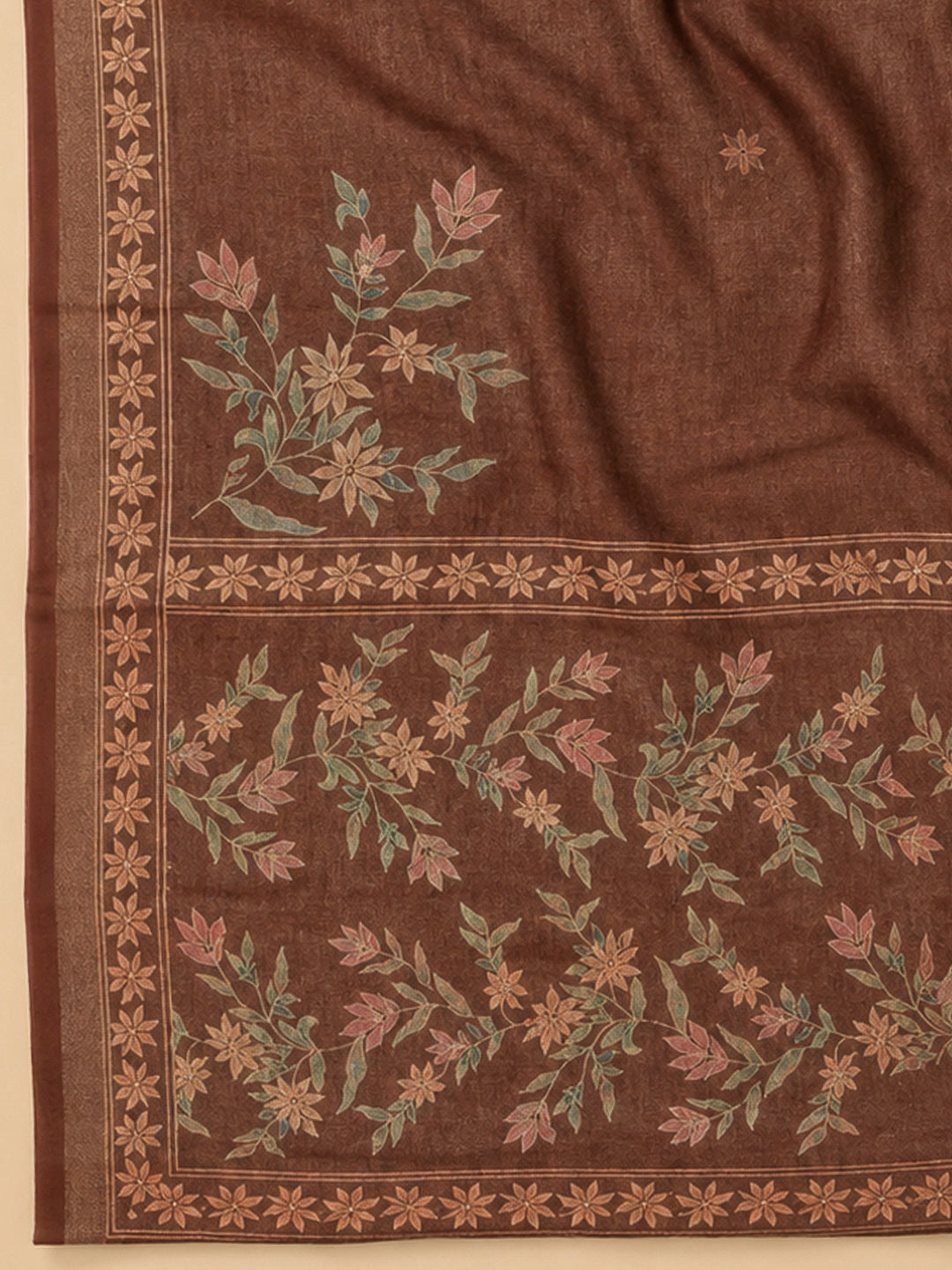 Brown Linen Printed Unstitched Dress Material