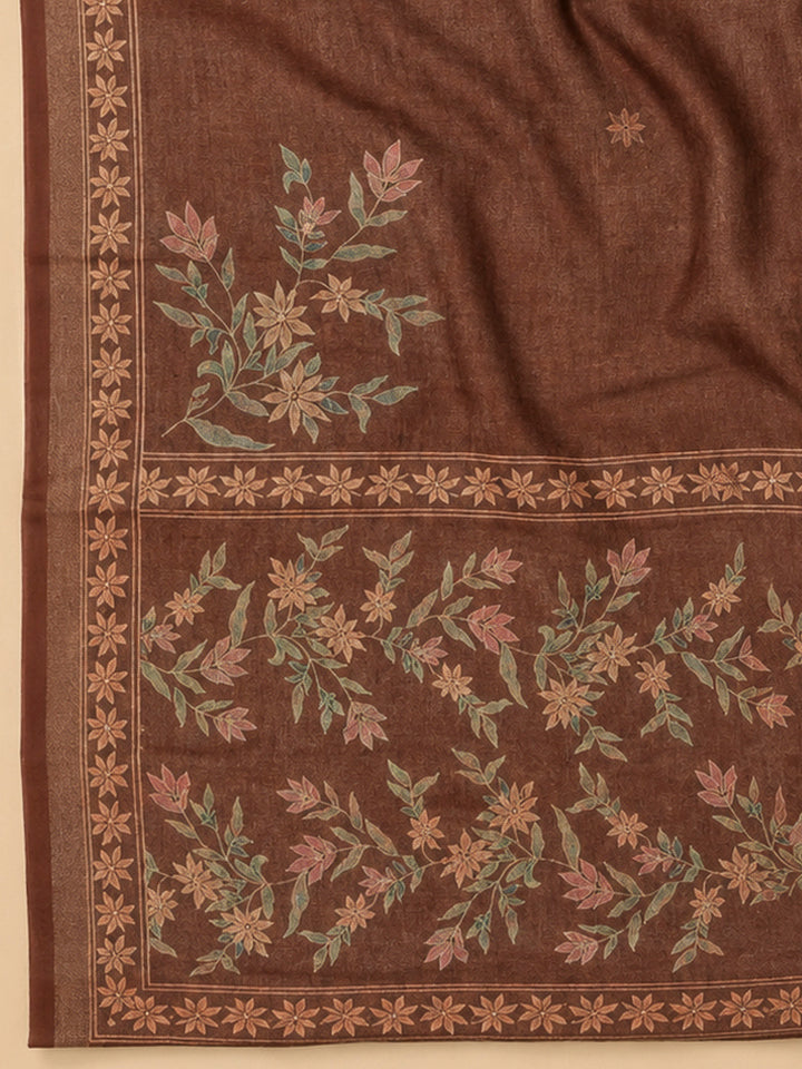 Brown Linen Printed Unstitched Dress Material