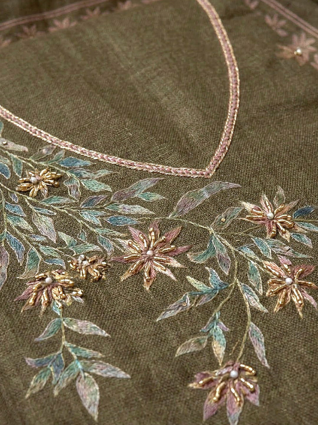 Mehndi Linen Printed Unstitched Dress Material