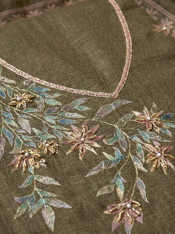 Mehndi Linen Printed Unstitched Dress Material