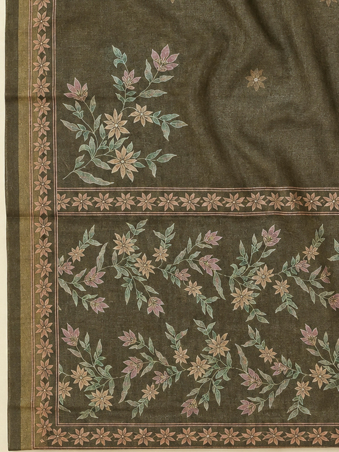 Mehndi Linen Printed Unstitched Dress Material