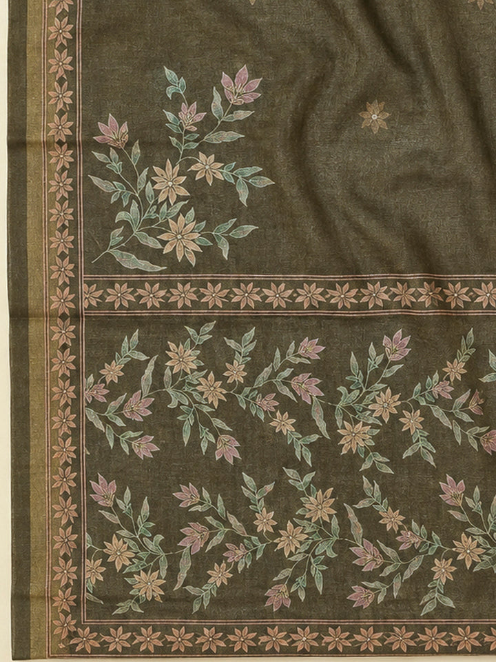 Mehndi Linen Printed Unstitched Dress Material